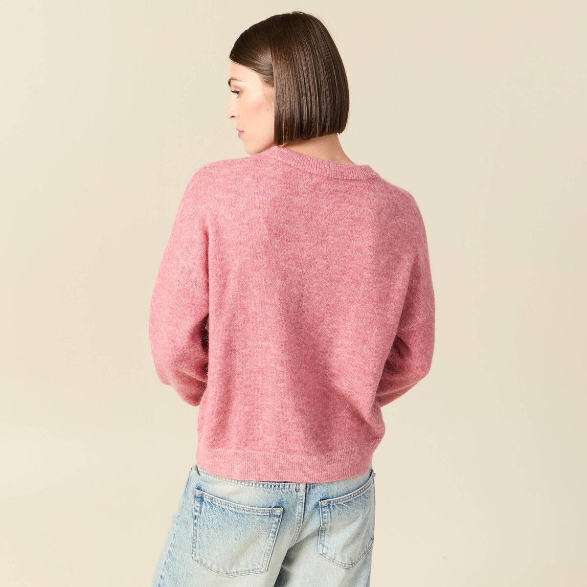 Pull col rond manches longues mauve femme