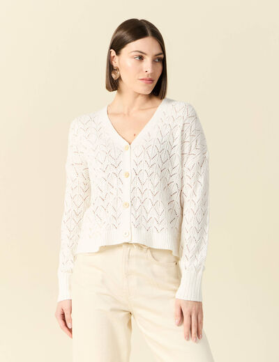Gilet manches longues ajouré ecru femme