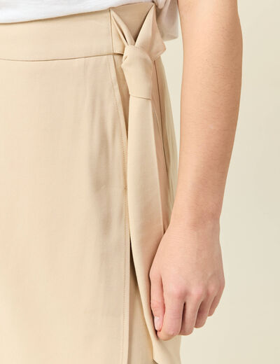 Jupe longue portefeuille beige femme