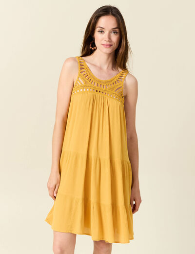 Robe évasée poitrine crochet jaune femme