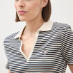 Polo ray&eacute; en coton manches courtes ecru femme