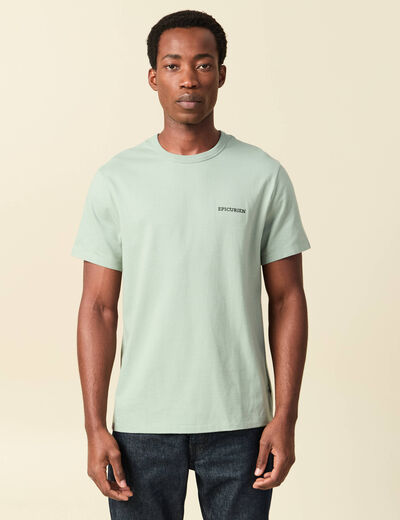T-shirt col rond manches courtes brod&eacute; vert pastel homme