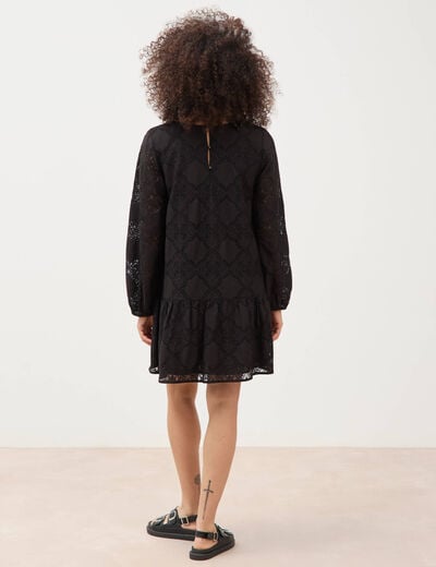 Robe dentelle manches longues doubl&eacute;e noir femme