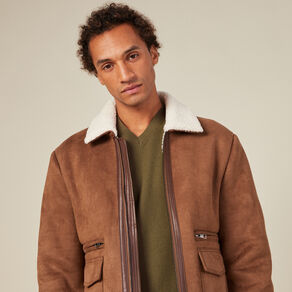 Blouson suédine col aviateur marron homme