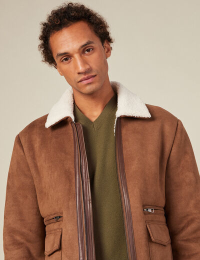 Blouson suédine col aviateur marron homme