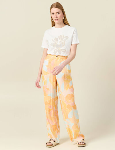 T-shirt manches courtes brodé creme femme
