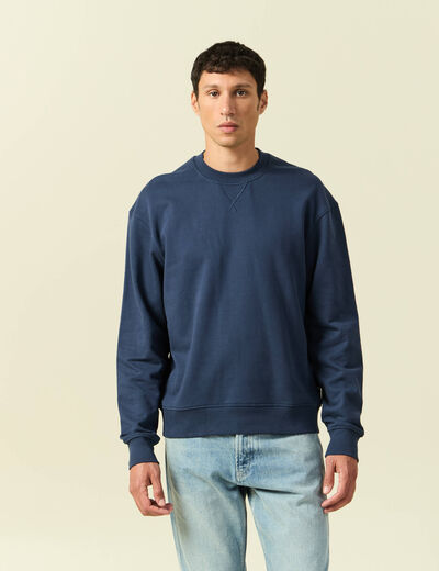 Sweat manches longues en coton bleu marine homme