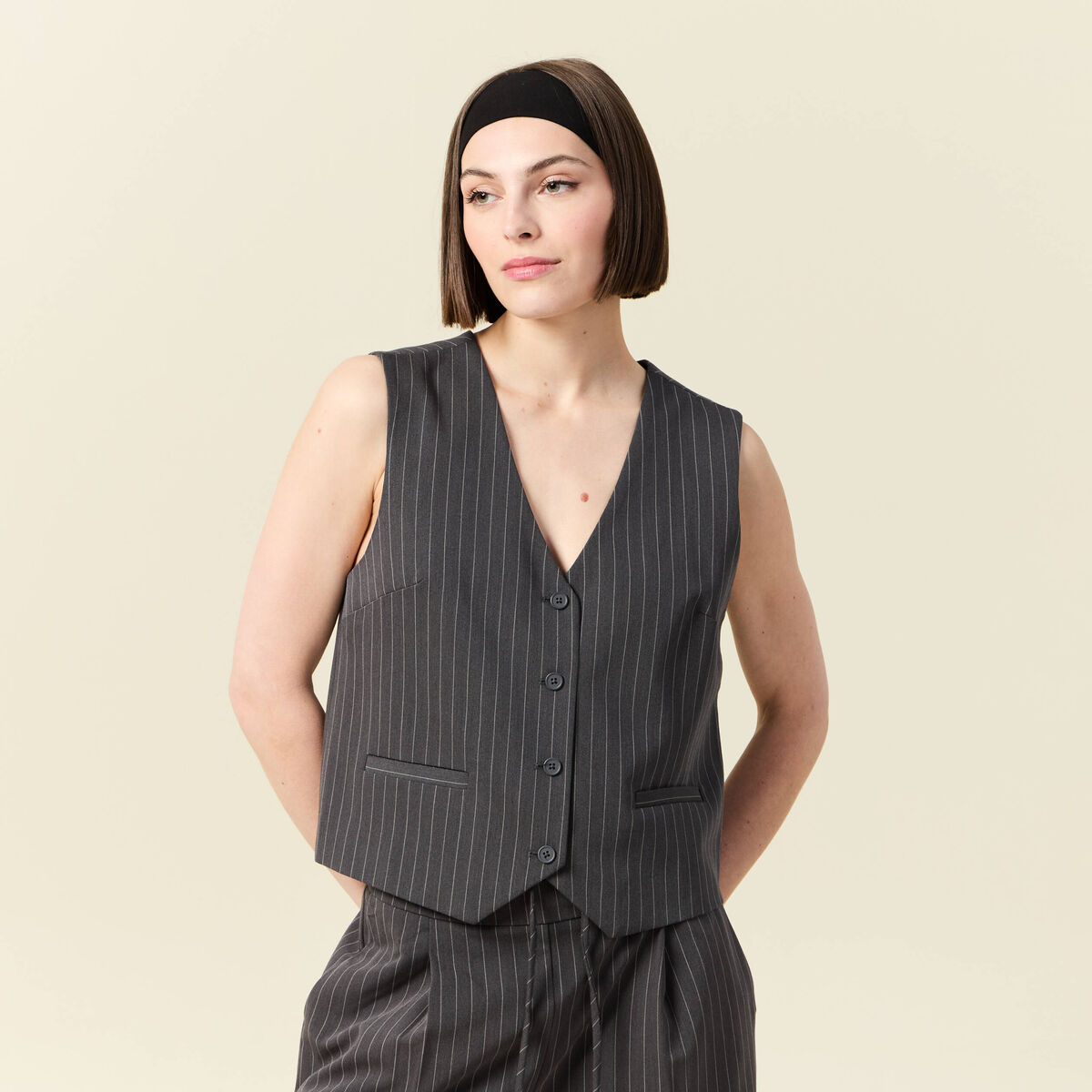 Veston sans manches gris femme