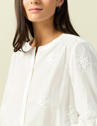 Chemise en coton manches 3/4 ecru femme