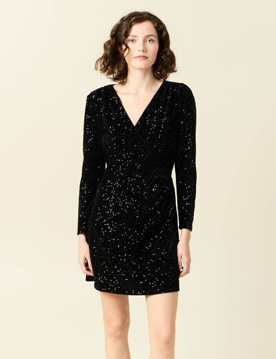 Robe cintrée sequins noir femme