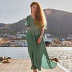 Robe longue évasée fendue vert femme