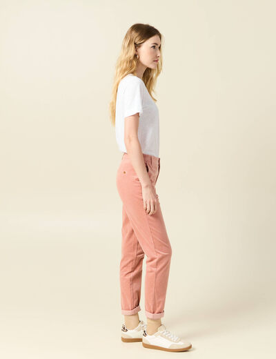 Pantalon chino velours côtelé rouge clair femme