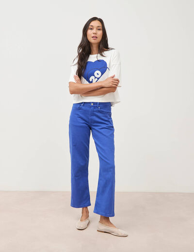 Pantalon straight taille haute bleu electrique femme