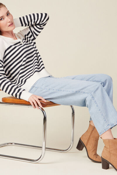 Pull col polo éco-responsable ecru femme