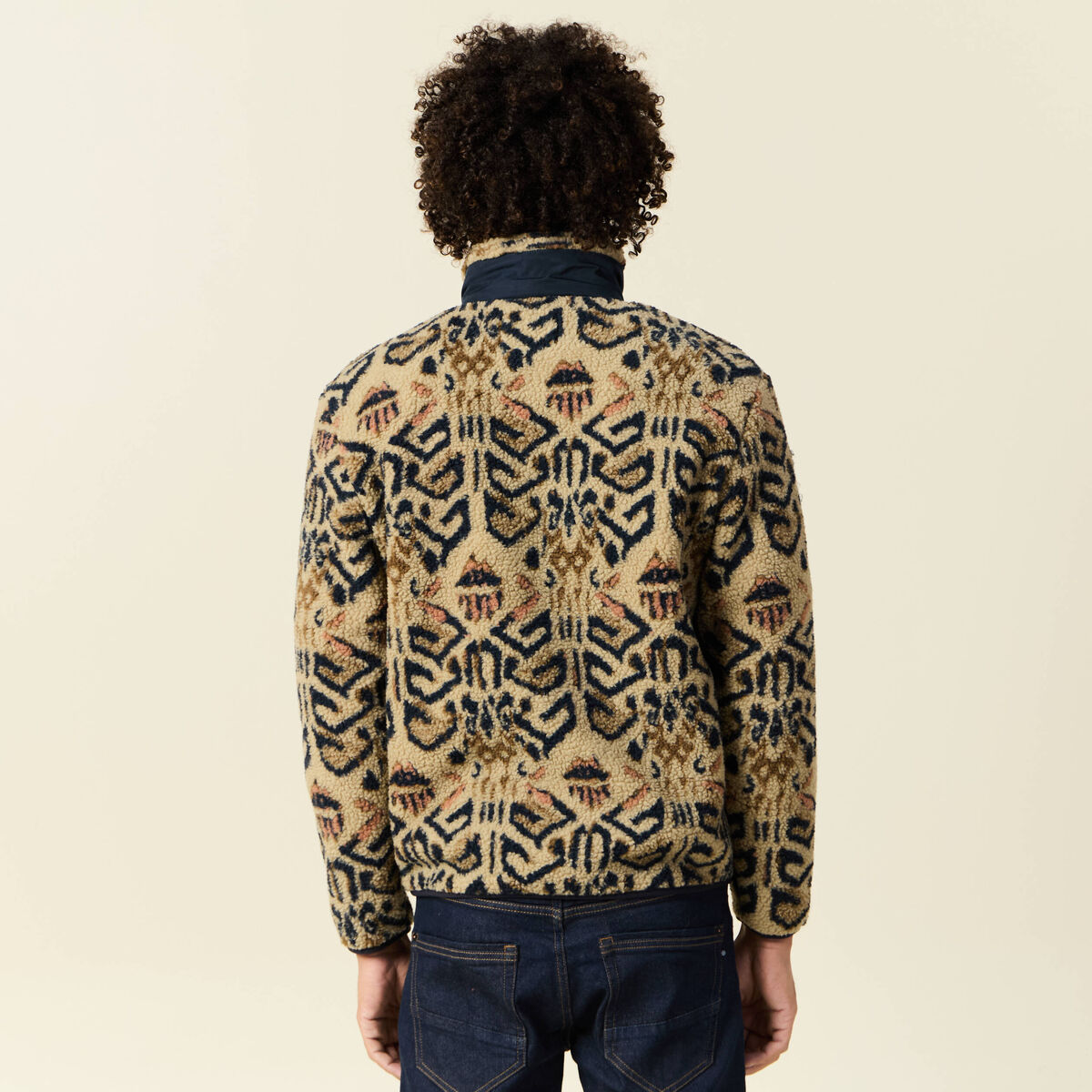 Gilet manches longues zipp&eacute; sherpa beige homme