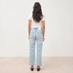 Jeans straight 7/8&egrave;me taille haute denim bleach femme