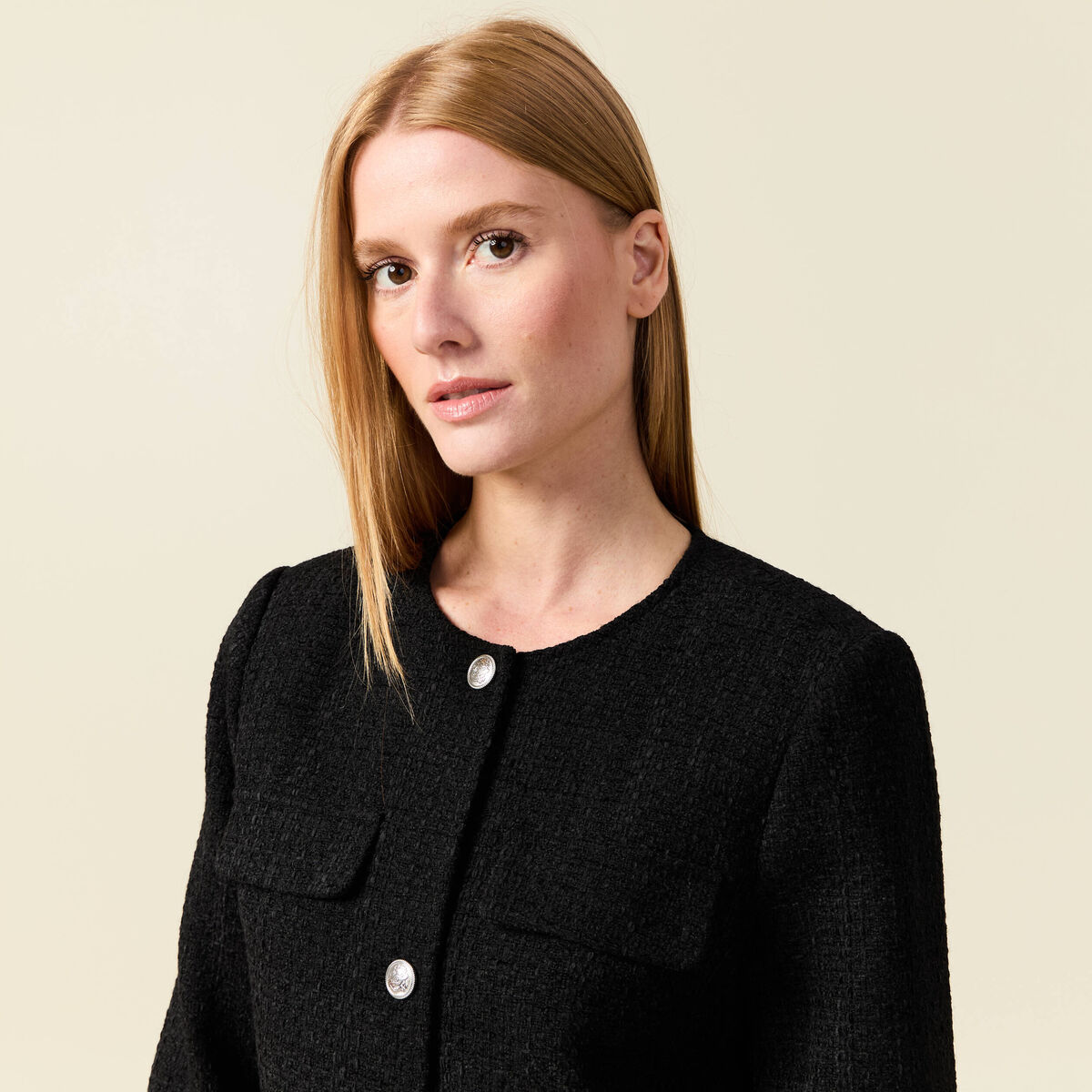 Veste manches longues en tweed noir femme