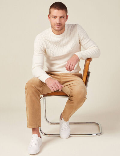 Pull manches longues torsades ecru homme