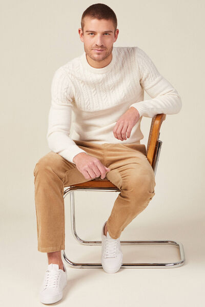 Pull manches longues torsades ecru homme