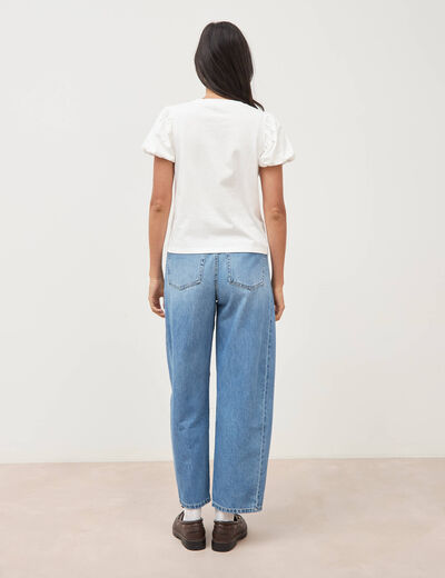 T-shirt effet boule manches courtes ecru femme