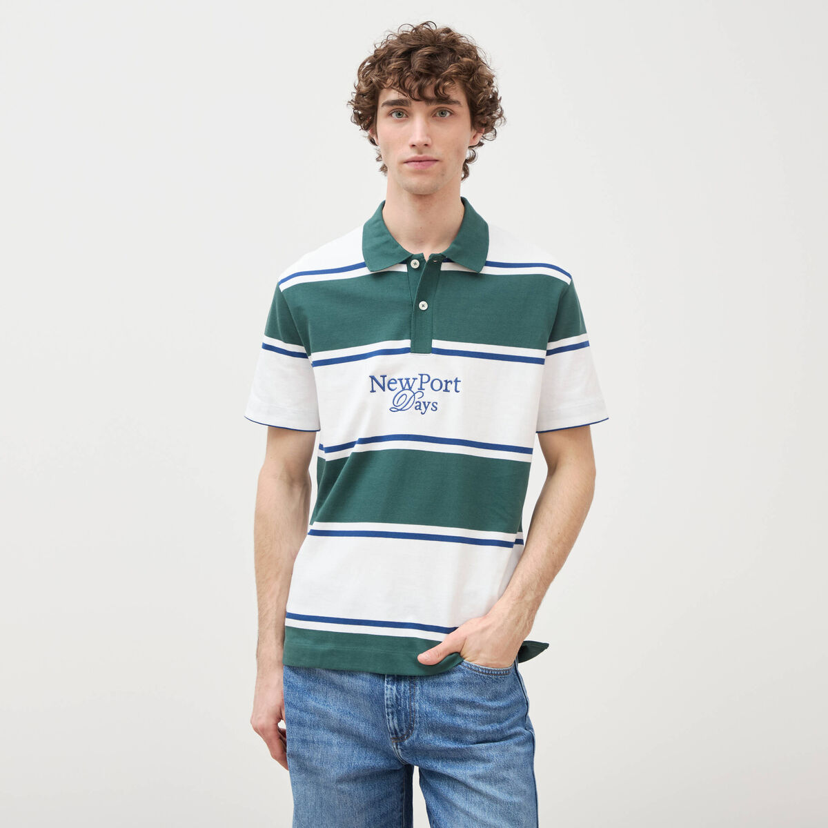Polo ray&eacute; coupe ample manches courtes blanc homme