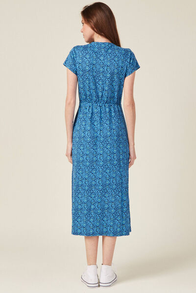 Robe midi droite drapée bleu femme