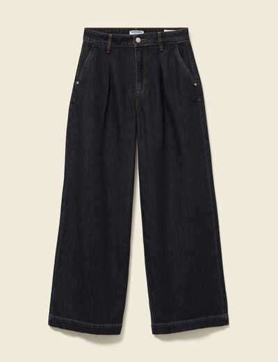 Jeans large taille haute denim gris femme