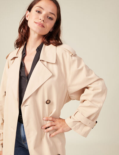Trench droit long déperlant beige femme