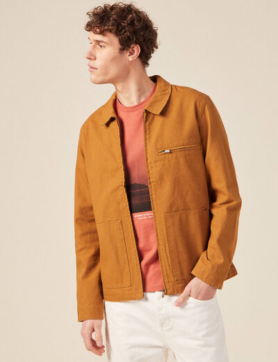 Blouson zippé droit camel homme