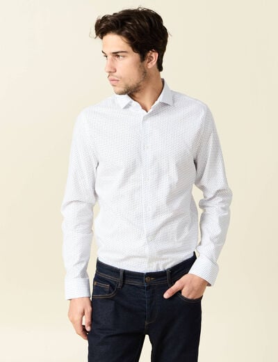 Chemise cintr&eacute;e en coton manches longues blanc homme