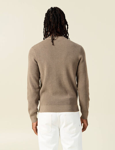 Pull manches longues col rond taupe homme