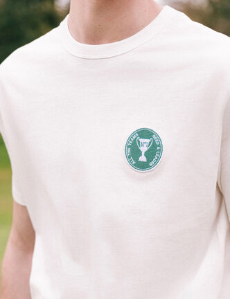 T-shirt col rond manches coudes en coton ecru homme