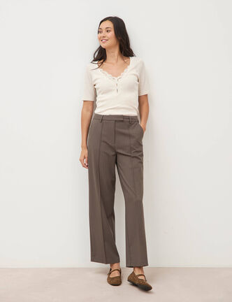Pantalon droit taille haute taupe femme
