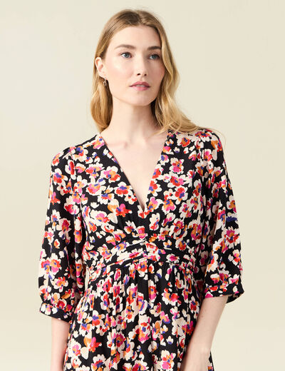 Robe longue évasée fluide noir femme