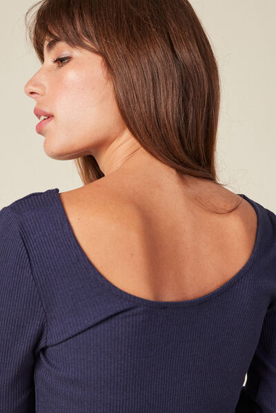 T-shirt manches longues bleu marine femme