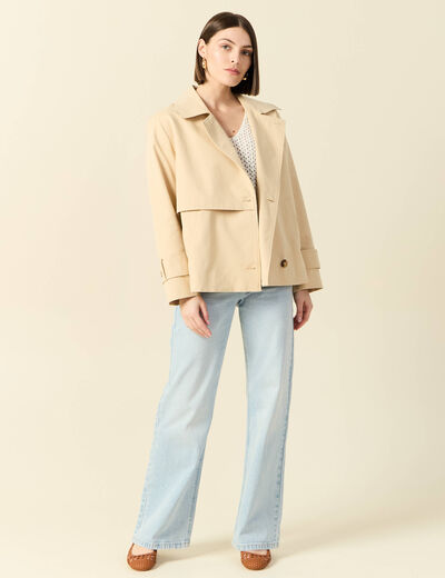 Pull ajour&eacute; col v manches 3/4 ecru femme