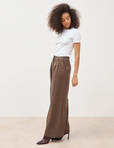 Pantalon large taille standard marron fonc&eacute; femme
