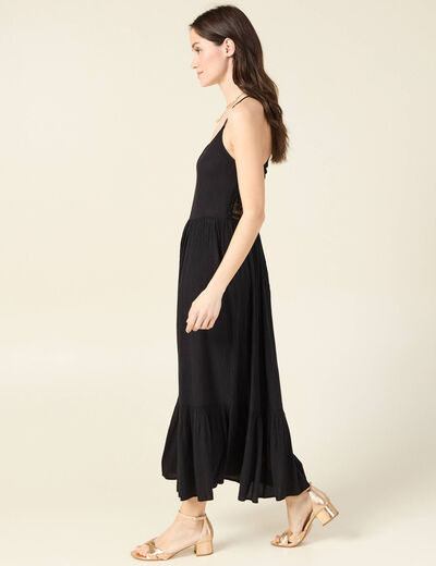 Robe midi évasée fluide noir femme