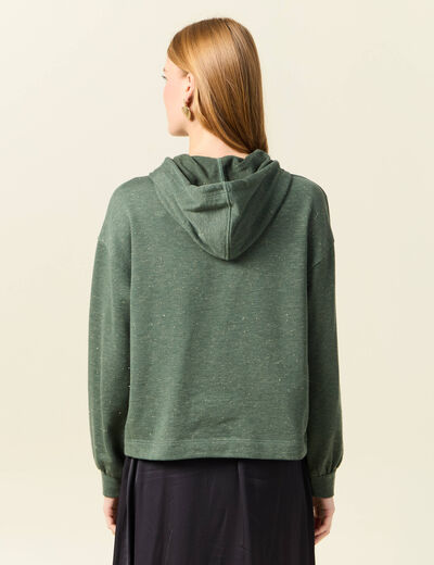 Sweat à capuche brillant vert kaki femme