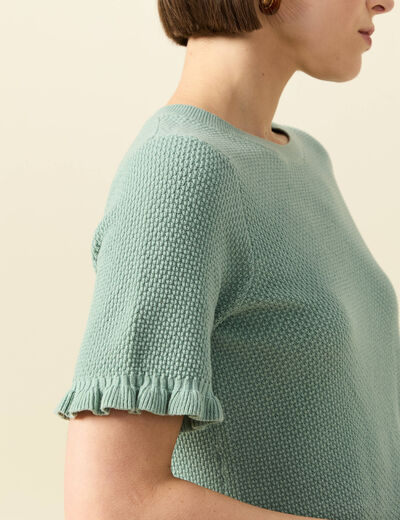 Pull droit court en coton vert pastel femme