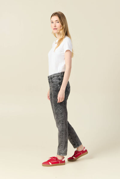 Jeans girlfriend 5 poches denim snow gris femme