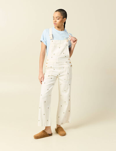 Salopette en jeans &agrave; fines bretelles denim blanc femme
