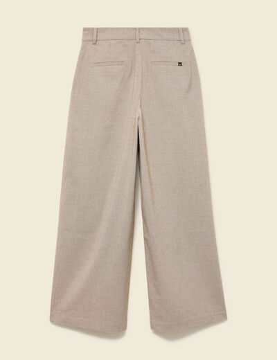 Pantalon large taille haute fluide beige femme