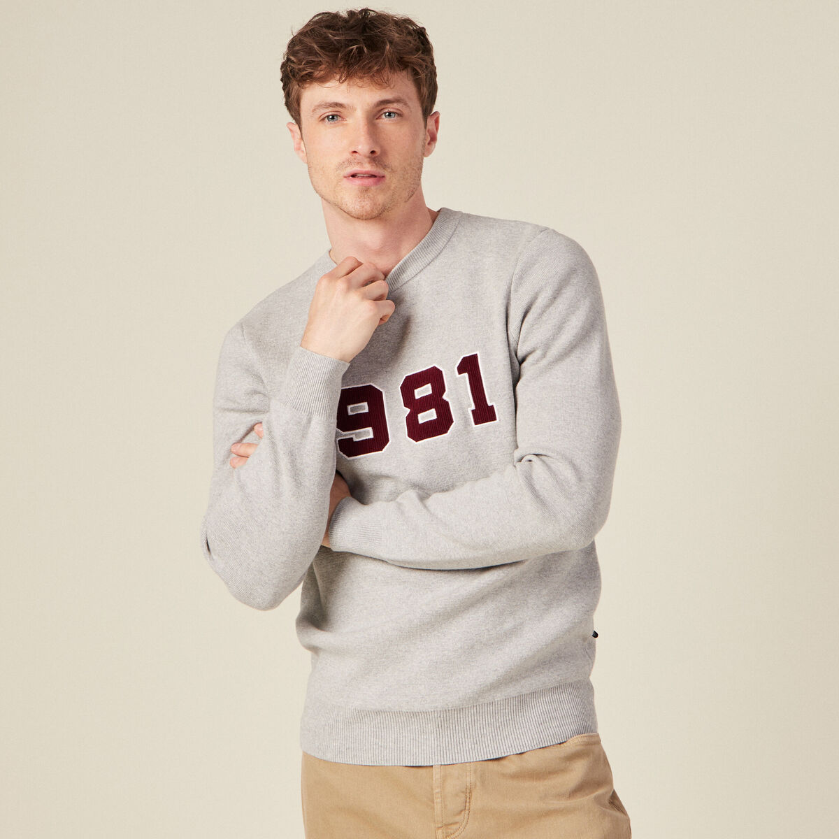Pull manches longues col rond gris foncé homme