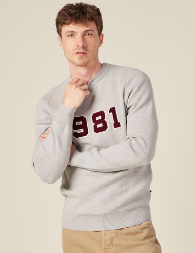 Pull manches longues col rond gris foncé homme