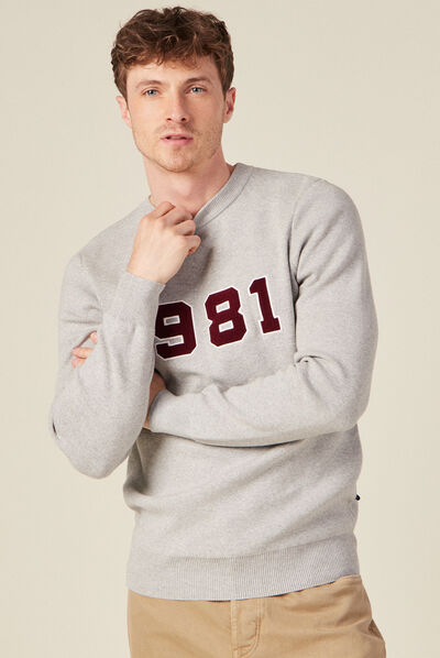 Pull manches longues col rond gris foncé homme