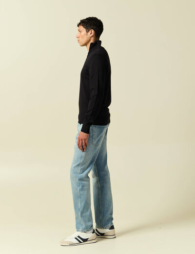 Pull fin col camionneur manches longues noir homme