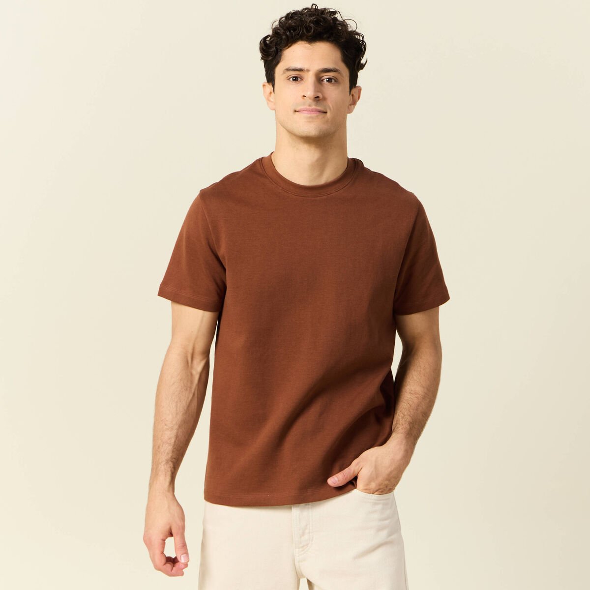 T-shirt manches courtes marron cognac homme