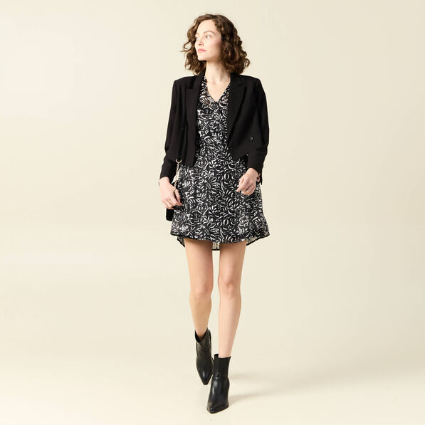 Robe évasée manches longues noir femme