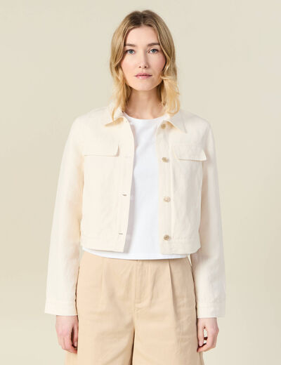Veste courte boutonnée ecru femme